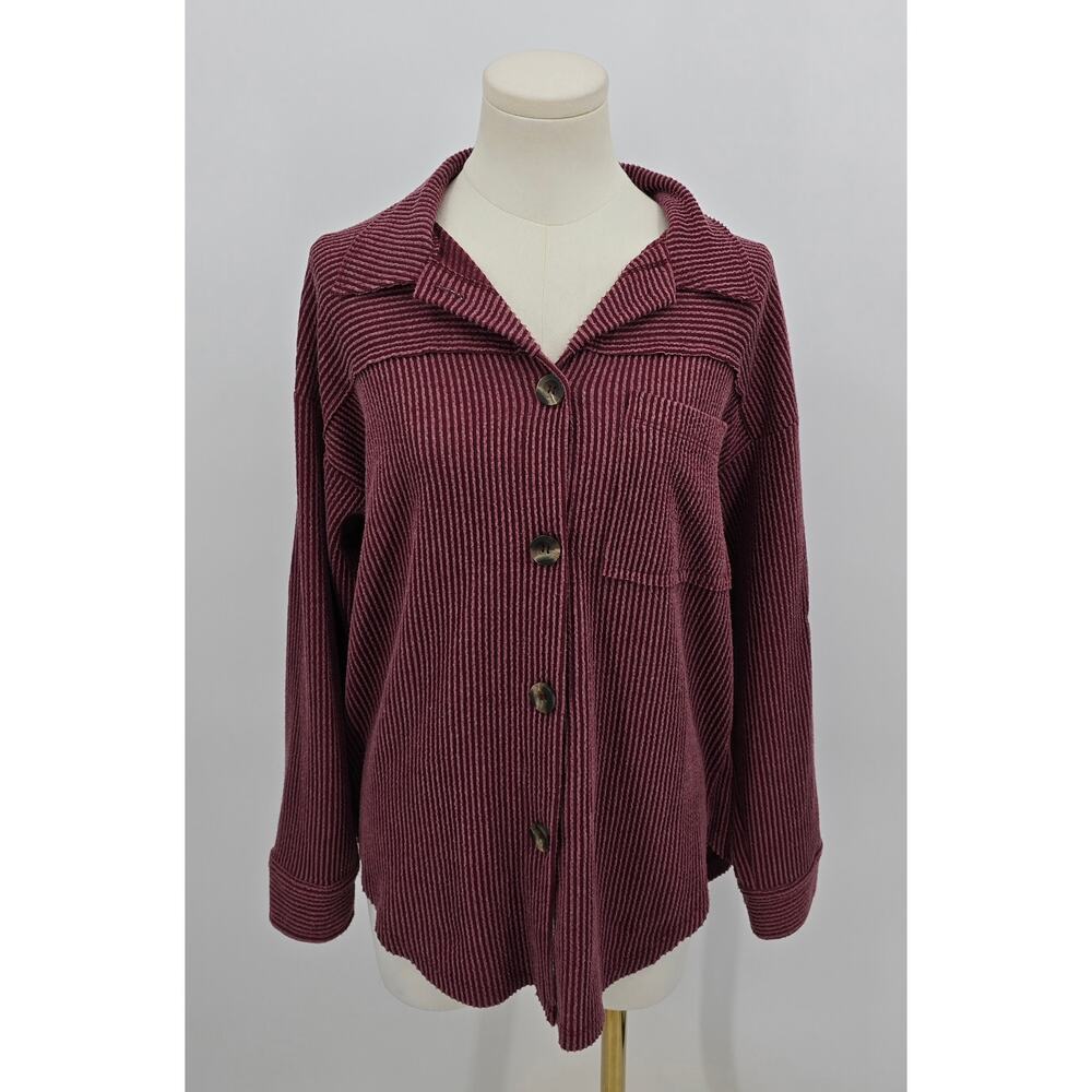 Reborn J Lightweight Ribbed Button-Up – Burgundy